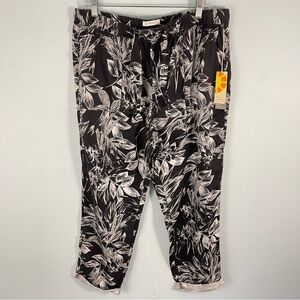 C&C California Women's XL Floral 100% Lyocell Pull-On Pants Drawstring Black